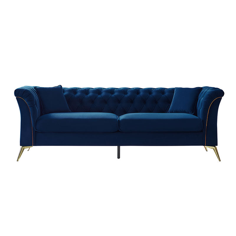 Modern Luxury Glam Velvet Sofa with Tufted Buttons & Gold Metal Accents - Elegant Living Room Furniture for Home Decor, Lounge & Entertaining