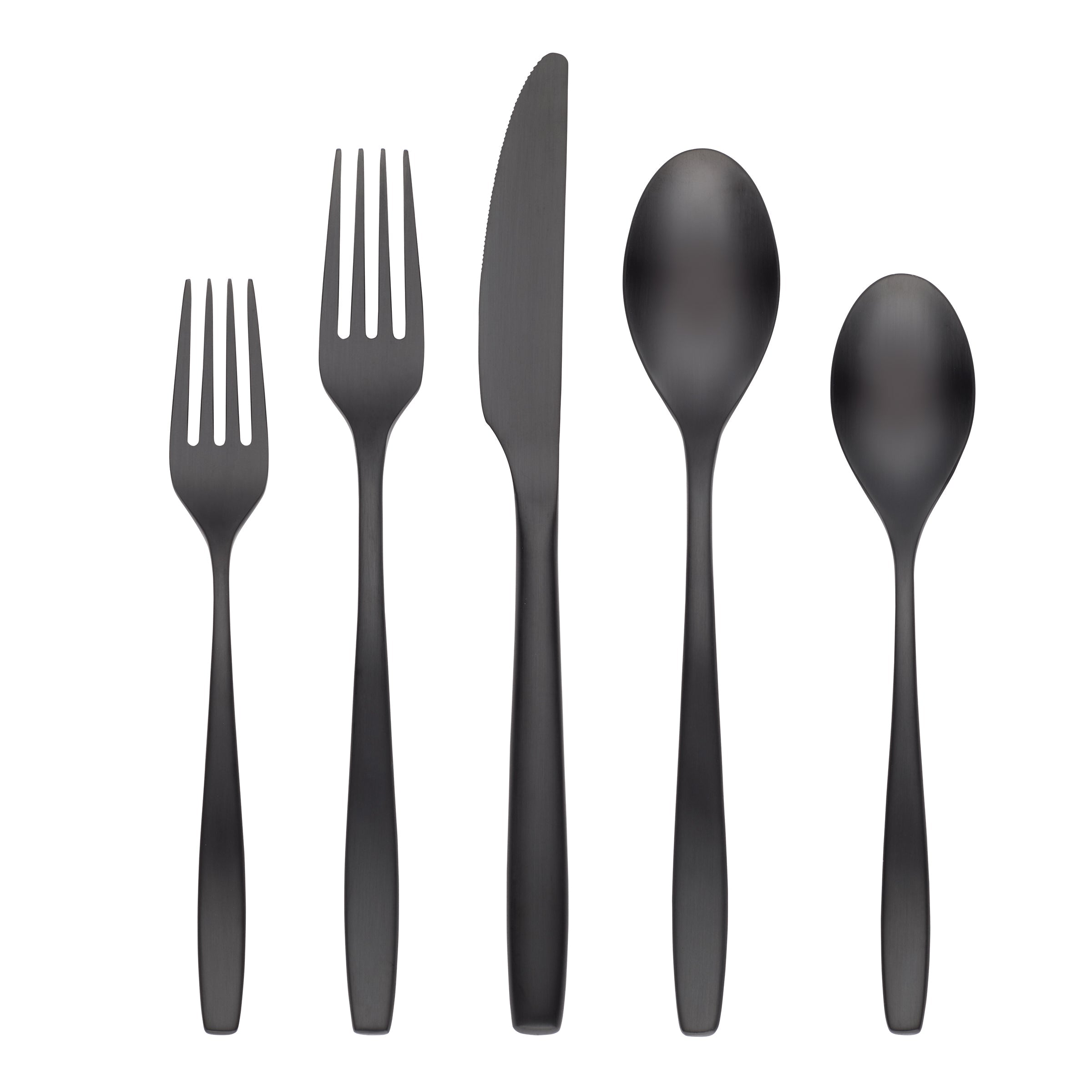 Averie Black Satin 20-Piece Flatware Set - Elegant Stainless Steel Cutlery Set for Dining, Kitchen, and Entertaining | Perfect for Dinner Parties, Weddings, and Everyday Use
