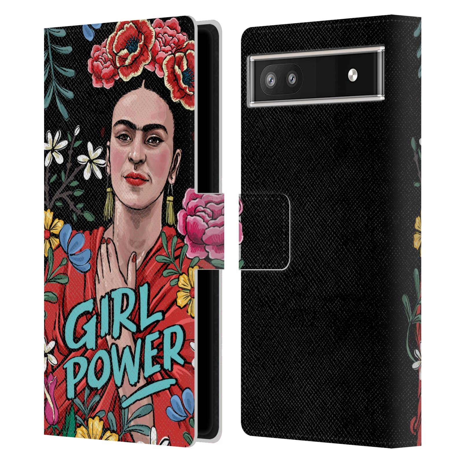 Head Case Designs Frida Kahlo Girl Power Leather Wallet Case for Google Pixel 6a - Art & Quote Protection for Work, Travel, and Daily Use