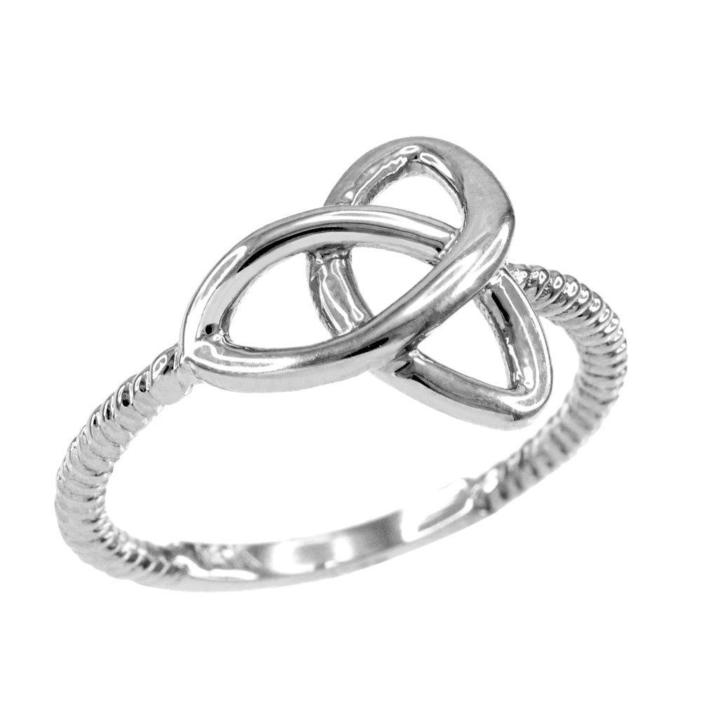 14k White Gold Twisted Rope Trinity Knot Ring for Women - Elegant Stackable Band Jewelry, Perfect for Weddings, Anniversaries & Everyday Wear