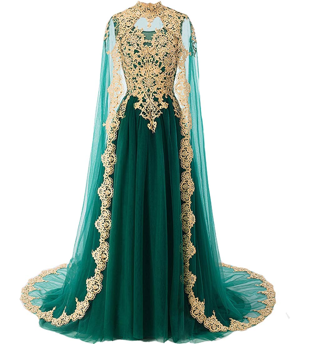Elegant Gold Lace Mermaid Prom Gown for Women - Satin Wedding Dress with Tulle Cape - Perfect for Formal Dances, Evening Galas & Bridal Events