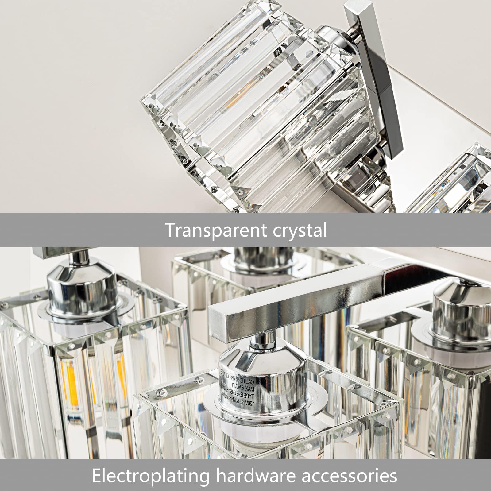 Modern 4-Light Chrome Crystal Bathroom Vanity Light Fixtures - Elegant Lighting for Bathroom Makeup Mirror, Powder Room & Dressing Area
