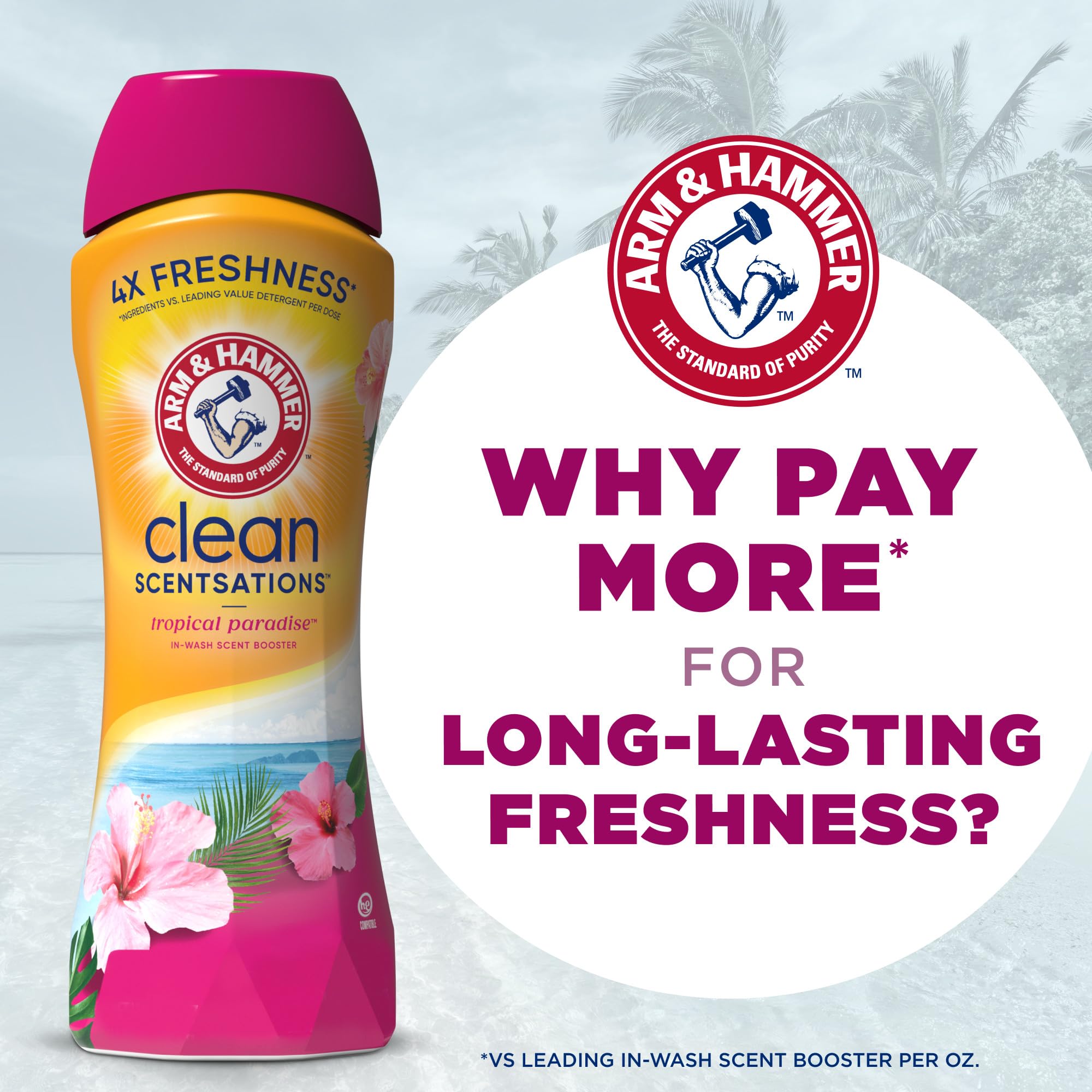Arm & Hammer In-Wash Scent Booster Tropical Paradise - 24 oz (Pack of 4) | Long-Lasting Laundry Fragrance for Clothes & Linens | Perfect for Gym Clothes, Bedding & Towels