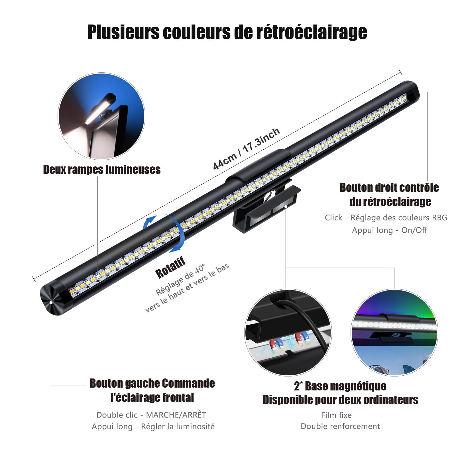 Logtronik USB RGB LED Desk Lamp with 5 Color Temperatures - Dual Light Bar, Anti-Glare, Touch Dimming Control for Office, Study & Reading | Perfect for Home, Work & Gaming Setup