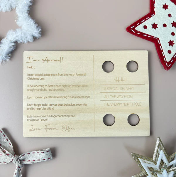 Elf Postcard - I've Arrived! Fun Christmas Elf on the Shelf Prop for Holiday Decorations & Scavenger Hunt Pranks