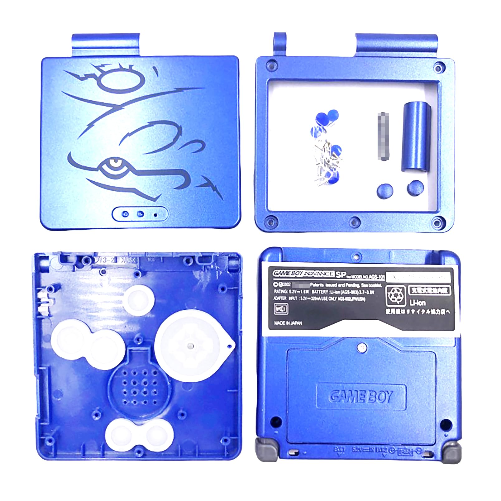 Replacement DIY Shell Case for Gameboy Advance GBA SP Console - Kyogre Edition with Buttons, Screws, Stickers & Hole Plugs | External Protective Cover for Gaming & Collectors