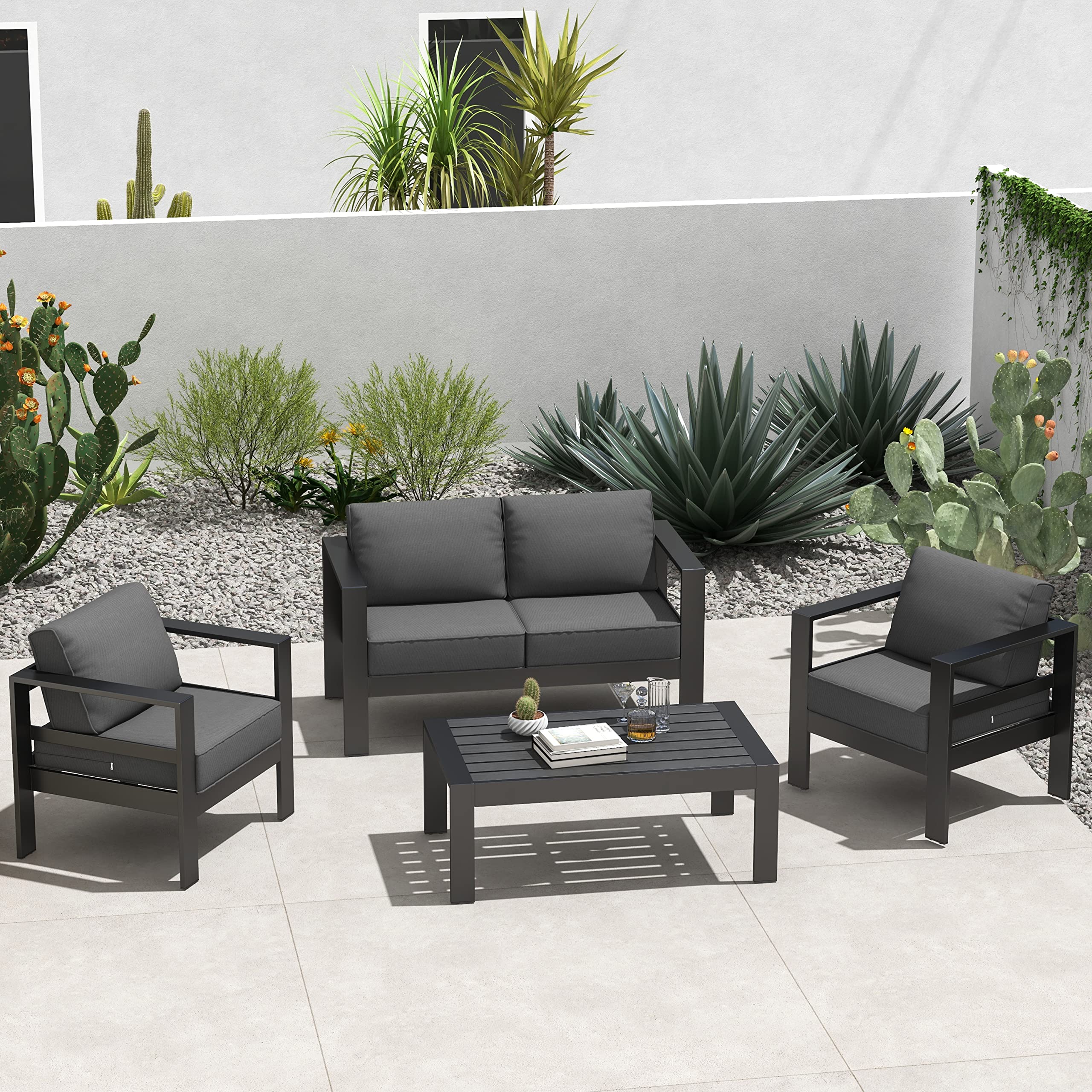 Modern 4-Piece Outdoor Aluminum Patio Furniture Set with Coffee Table & 5