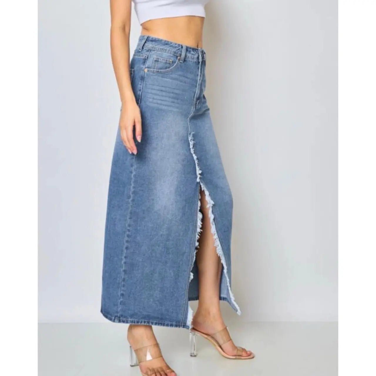 Clarisse Long Denim Skirt for Women - High Waist A-Line Maxi Skirt with Pockets - Perfect for Casual Outings, Beach Wear, and Boho Fashion