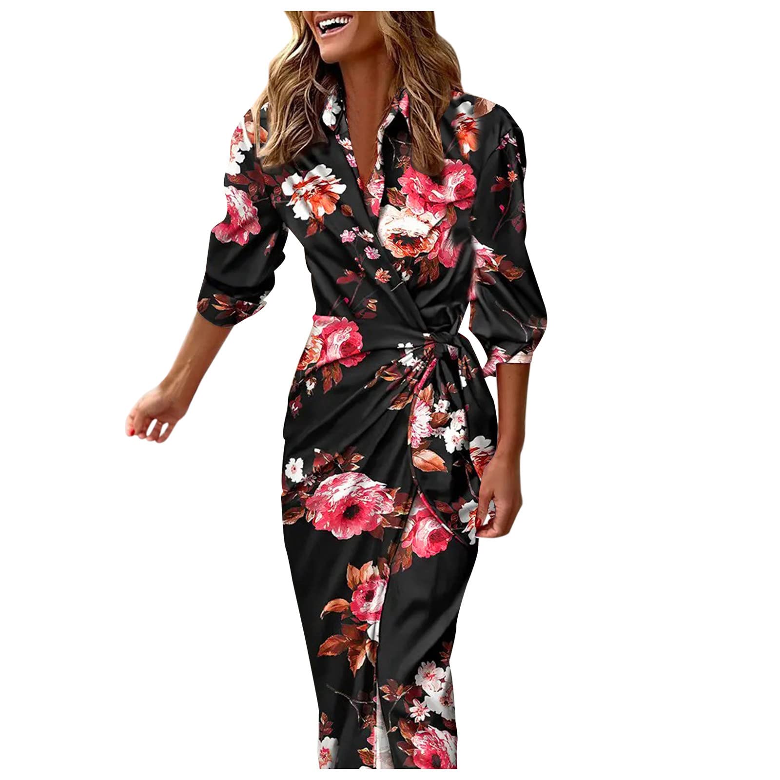 ETHKIA Women's Summer Half Sleeve Knotted Colorblock Striped Wrap Dress - Elegant Party & Festive Belted Shirt Dress for Casual Outings, Beach Vacations & Date Nights