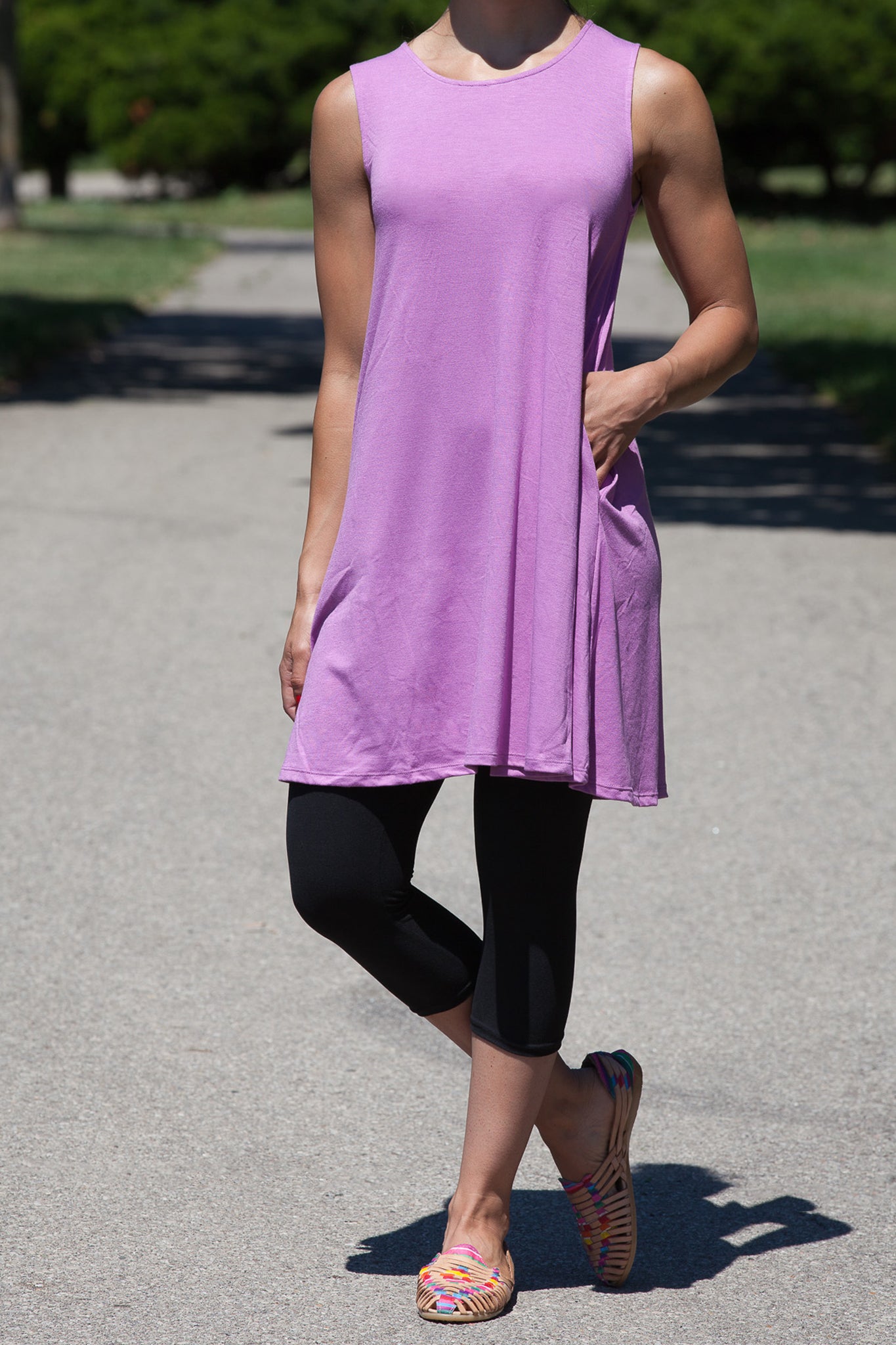Long Tank Tunic with Pockets - Women's Casual Loose Fit Summer Top - Perfect for Beach, Yoga, and Everyday Wear
