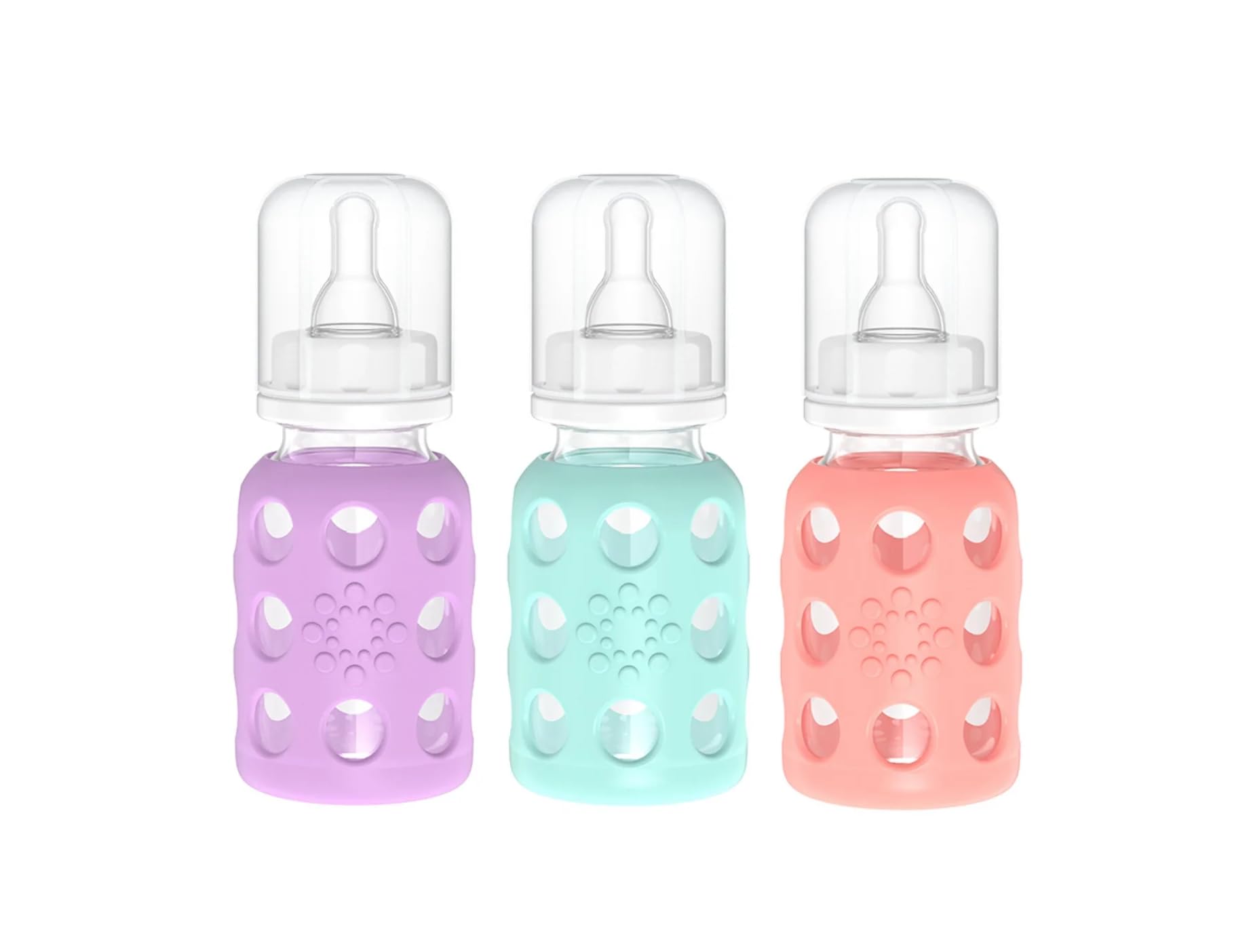 Lifefactory Glass Baby Bottles with Silicone Sleeve - 3-Pack (4oz Each) | BPA-Free, Dishwasher Safe | Lavender, Mint & Cantaloupe Colors | Perfect for Newborns, Infants & Toddlers | Ideal for Breastfeeding, Formula Feeding & On-the-Go Use