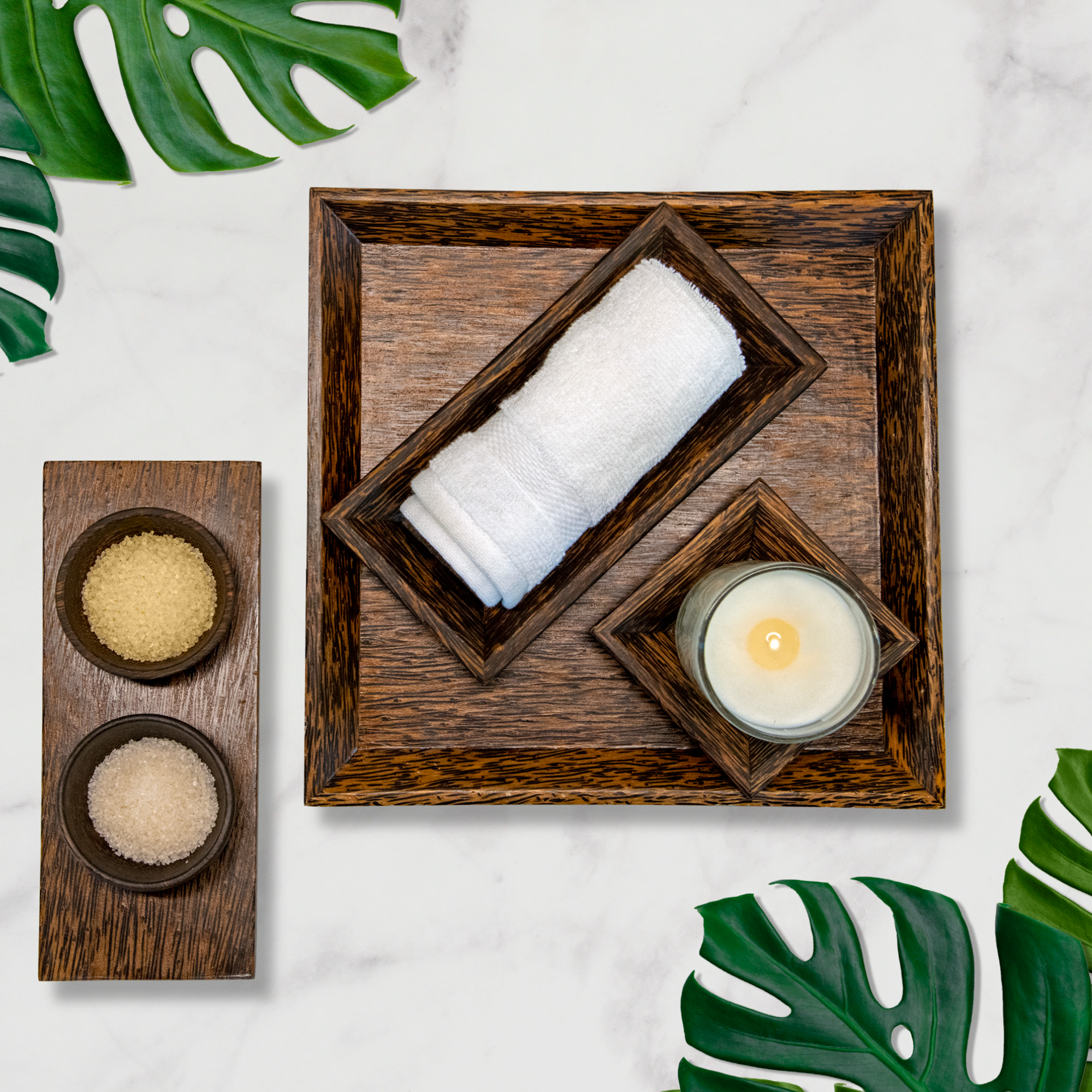 FOH Square Palm Wood Plates - Set of 6, 9.5 Inch - Eco-Friendly Disposable Dinnerware for Parties, Picnics & Home Decor