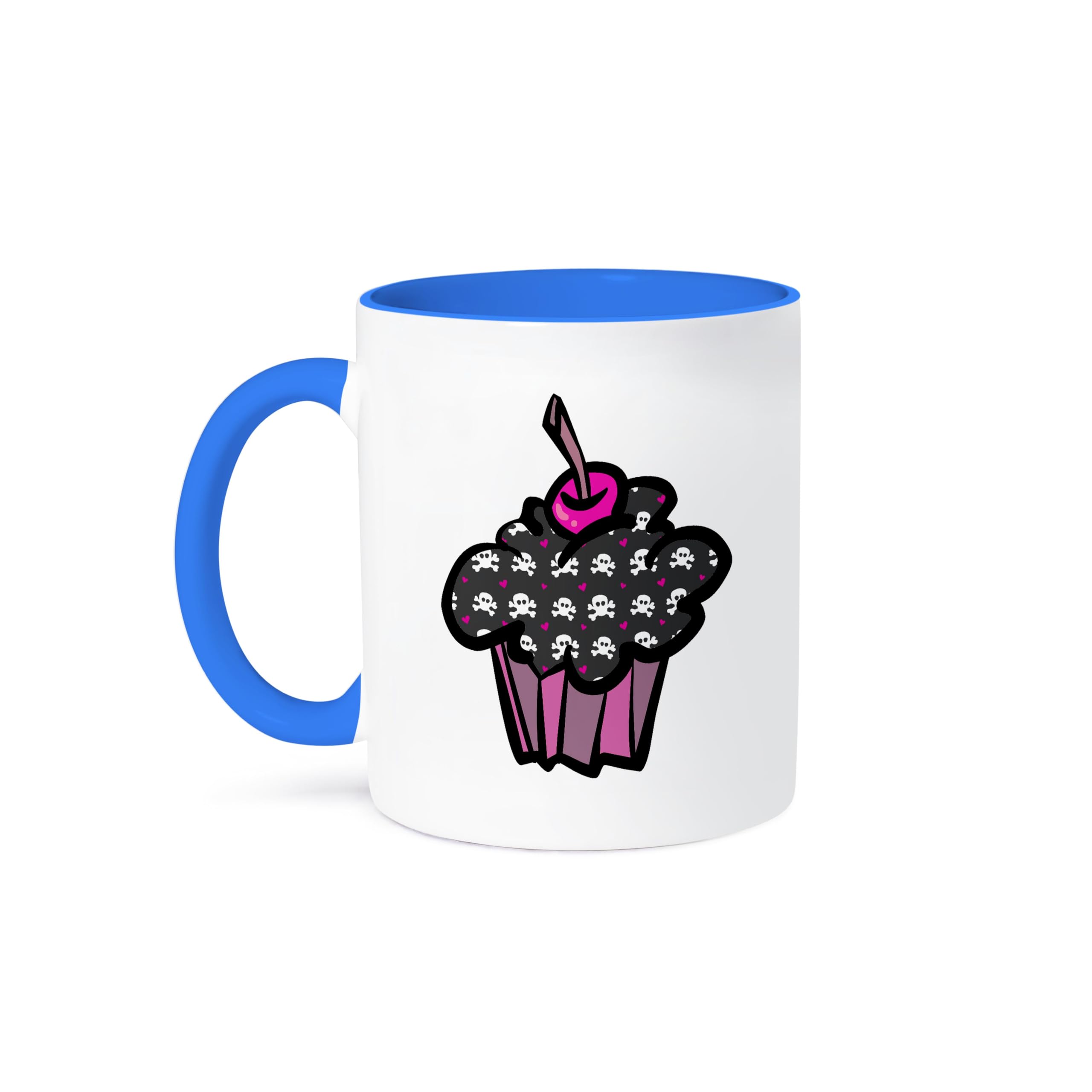 3D Rose Gothic Skull and Bones Cupcake Two-Tone Coffee Mug - 11 oz, Blue & White - Perfect for Halloween, Gothic Decor, and Coffee Lovers