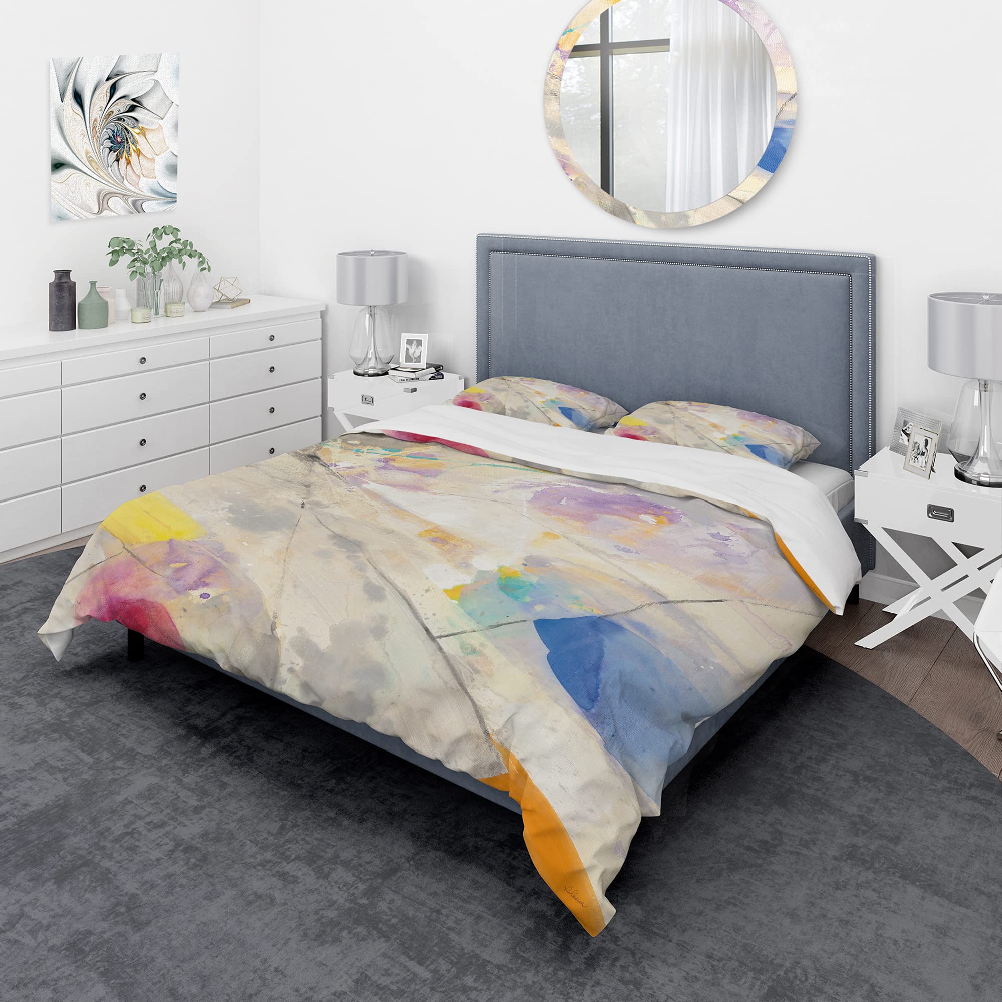 Modern Abstract Minimalist Confetti Duvet Cover Set King - 3 Piece Multi-Color Contemporary Bedding for All Seasons | Perfect for Master Bedrooms, Guest Rooms & Modern Home Decor
