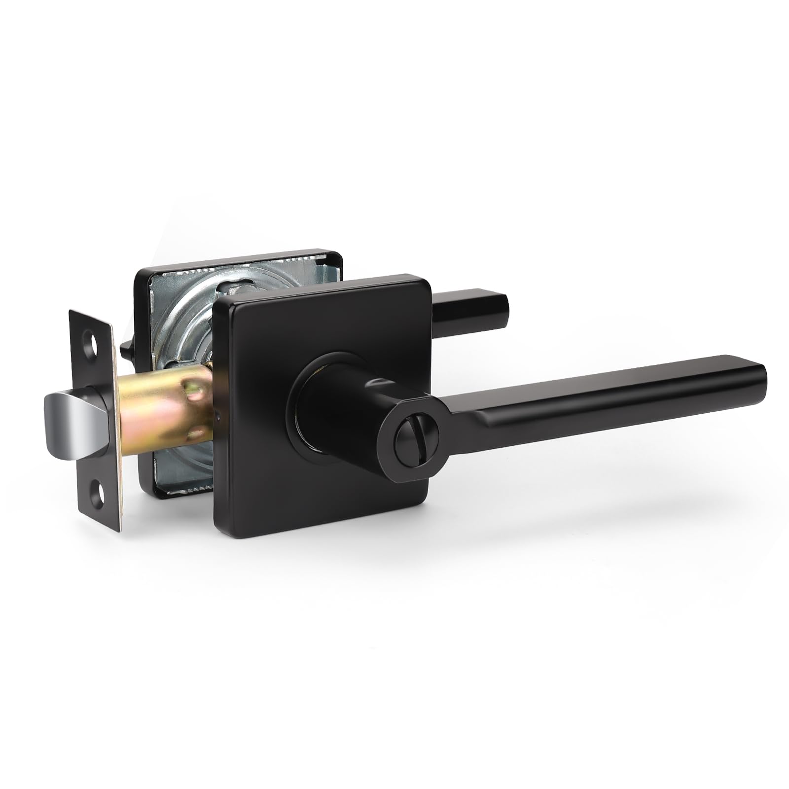 KNOBWELL 3 Pack Modern Square Interior Door Knobs - Matte Black Bedroom & Bathroom Door Handles with Lock, Reversible for Left/Right Hanging - Perfect for Home, Office, and Commercial Spaces