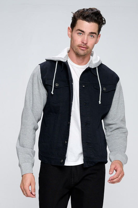 Men's Fleece-Lined Denim Jacket with Hood - Warm & Stylish Winter Outerwear for Casual Wear & Outdoor Activities