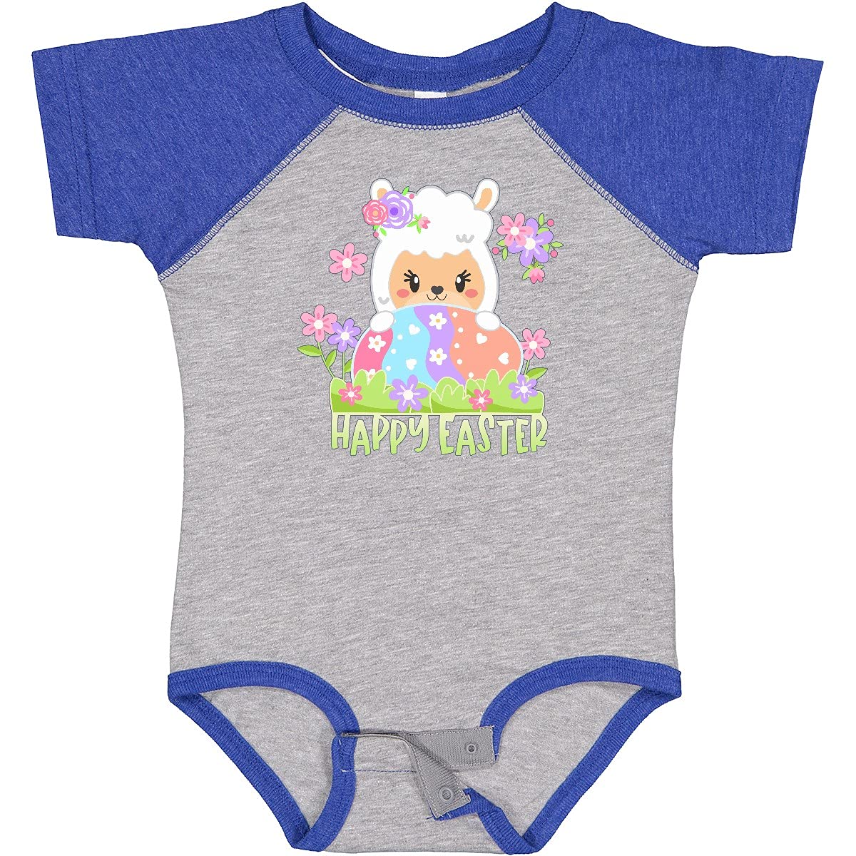 Inktastic Happy Easter Llama with Spring Flowers and Egg Baby Bodysuit - Cute Easter Outfit for Infants, Toddler Easter Party Wear, Spring Photoshoot Baby Clothes, Soft Cotton Onesie for Boys & Girls