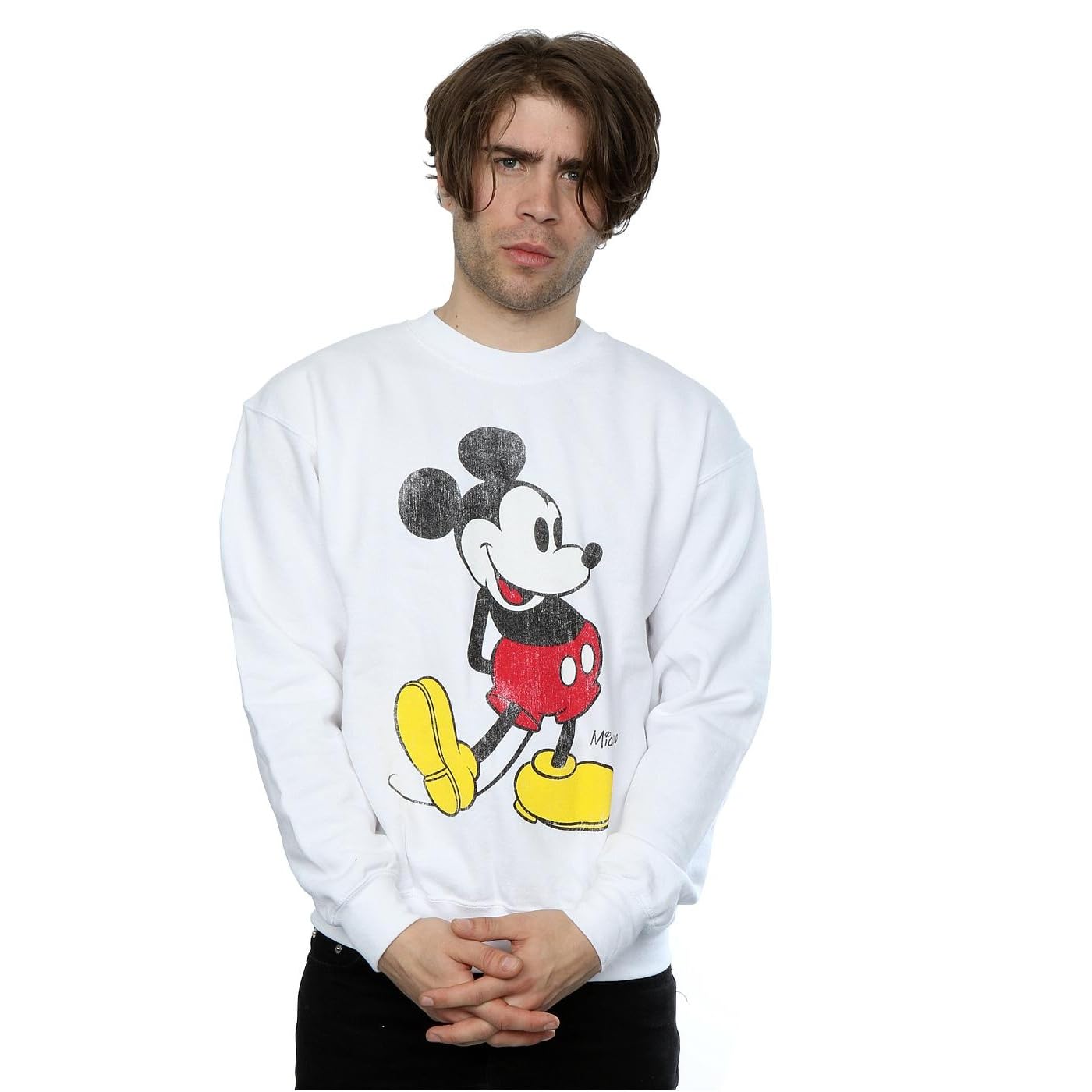 Disney Mickey Mouse Classic Kick Sweatshirt for Men - Medium Size, White | Casual Wear, Lounge Outfit, Gift for Disney Fans