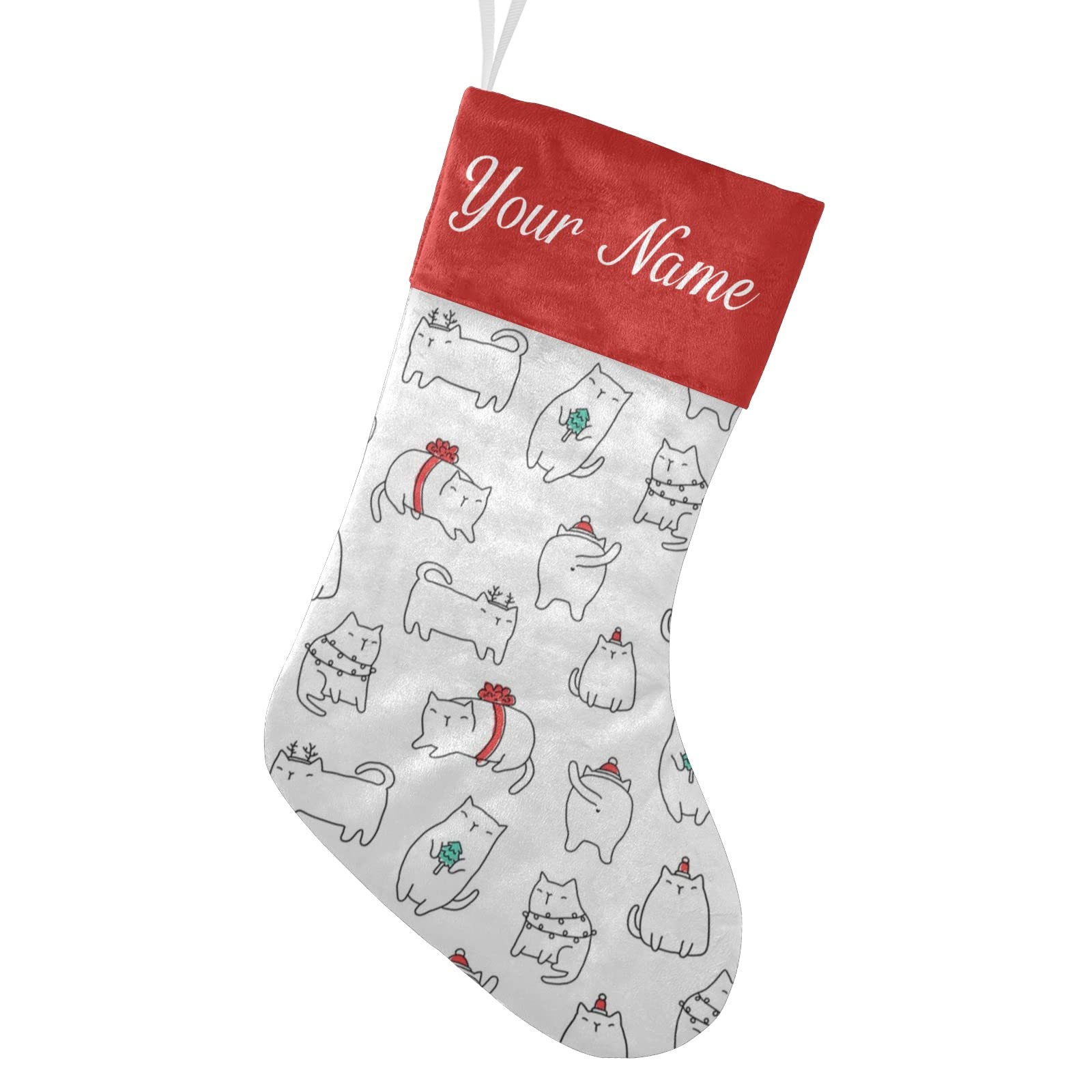 Personalized Christmas Cat Stockings - Custom Name Holiday Socks for Family, Party & Home Decor (17.52 x 7.87 Inch) - Perfect for Fireplace Mantel, Gift Exchange & Festive Holiday Decorations