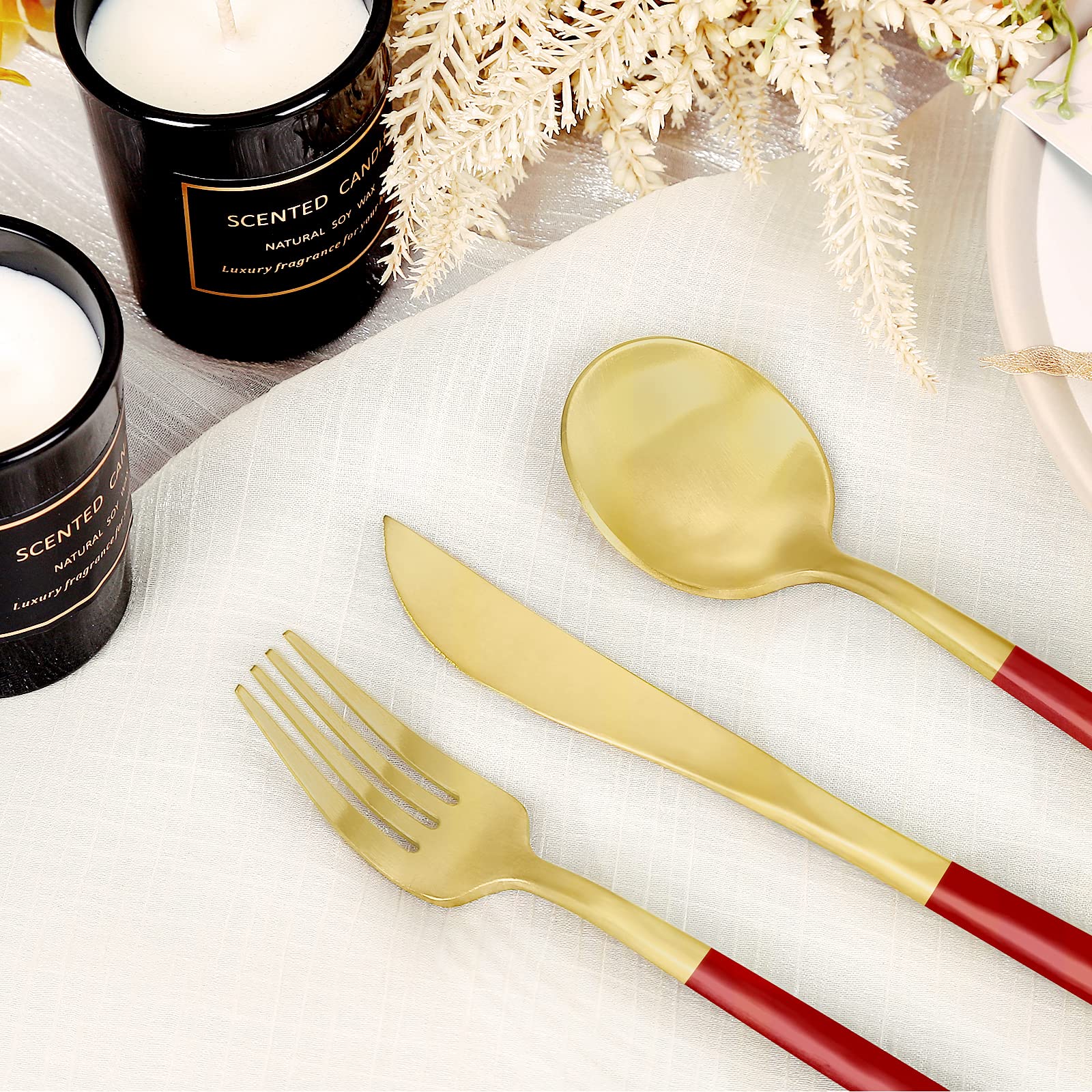 FAMEWARE 30-Piece Matte Red Gold Silverware Set - Stainless Steel Flatware for 6, Satin Finish Kitchen Utensils & Dishwasher Safe Tableware | Perfect for Dinner Parties, Wedding Gifts & Upscale Dining