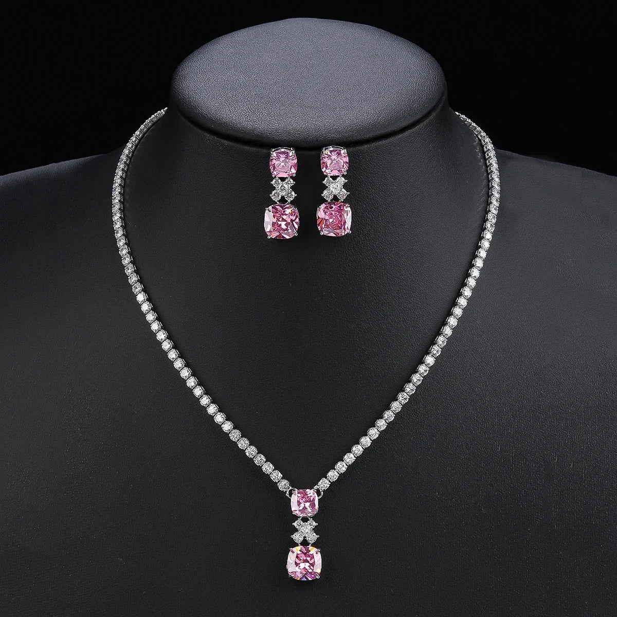 Elegant Cubic Zirconia Pendant Necklace & Earrings Set for Women - CZ Bridal Wedding Jewelry Gift Set - Perfect for Weddings, Anniversaries & Special Occasions
