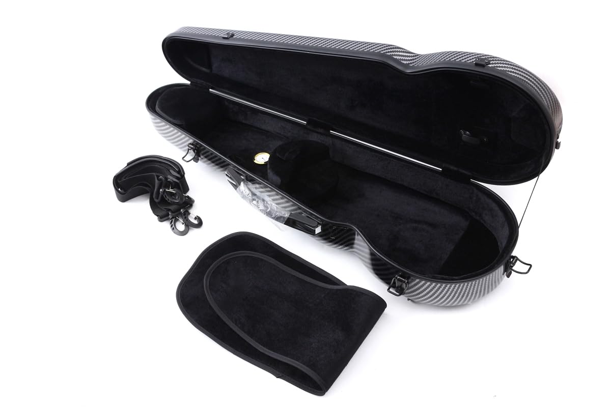 Yinfente 4/4 Carbon Fiber Violin Case - Lightweight & Durable with Thick Padding (Black/White Triangle Design) - Perfect for Professional Musicians & Travel Protection