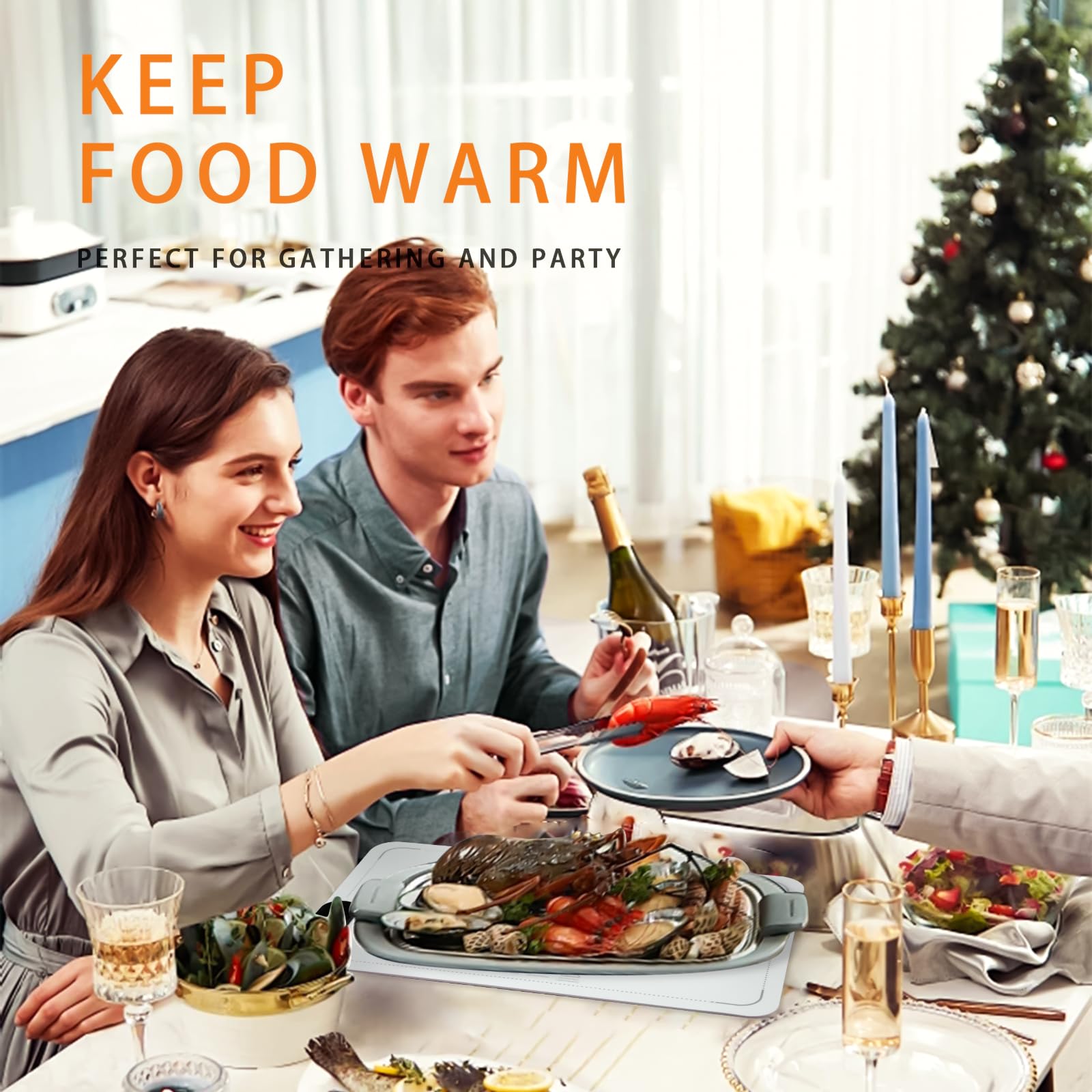 Electric Food Warming Mat - 9 Adjustable Temperature Settings, Fast Heating Pad with Auto-Off Timer, Portable Silicone Warmer for Buffets, Parties & Home Use | Keep Meals Warm at Dining Tables, Office Desks & Outdoor Gatherings