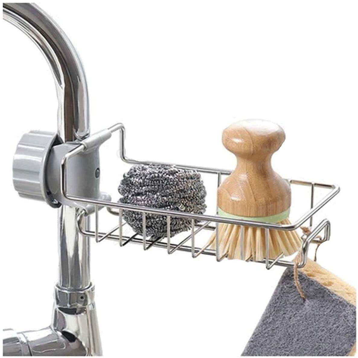 Stainless Steel Adjustable Sink Organizer Rack - Under Sink Storage Shelf for Kitchen & Bathroom - Towel Holder, Sponge & Soap Storage - Perfect for Small Space Organization & Draining Wet Rags