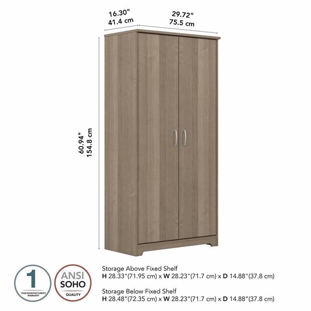 Bush Furniture Cabot Tall Kitchen Pantry Cabinet with Doors - 60 Inch Storage Organizer for Dishes, Food & Kitchen Supplies in Ash Gray | Perfect for Small Spaces & Modern Kitchens