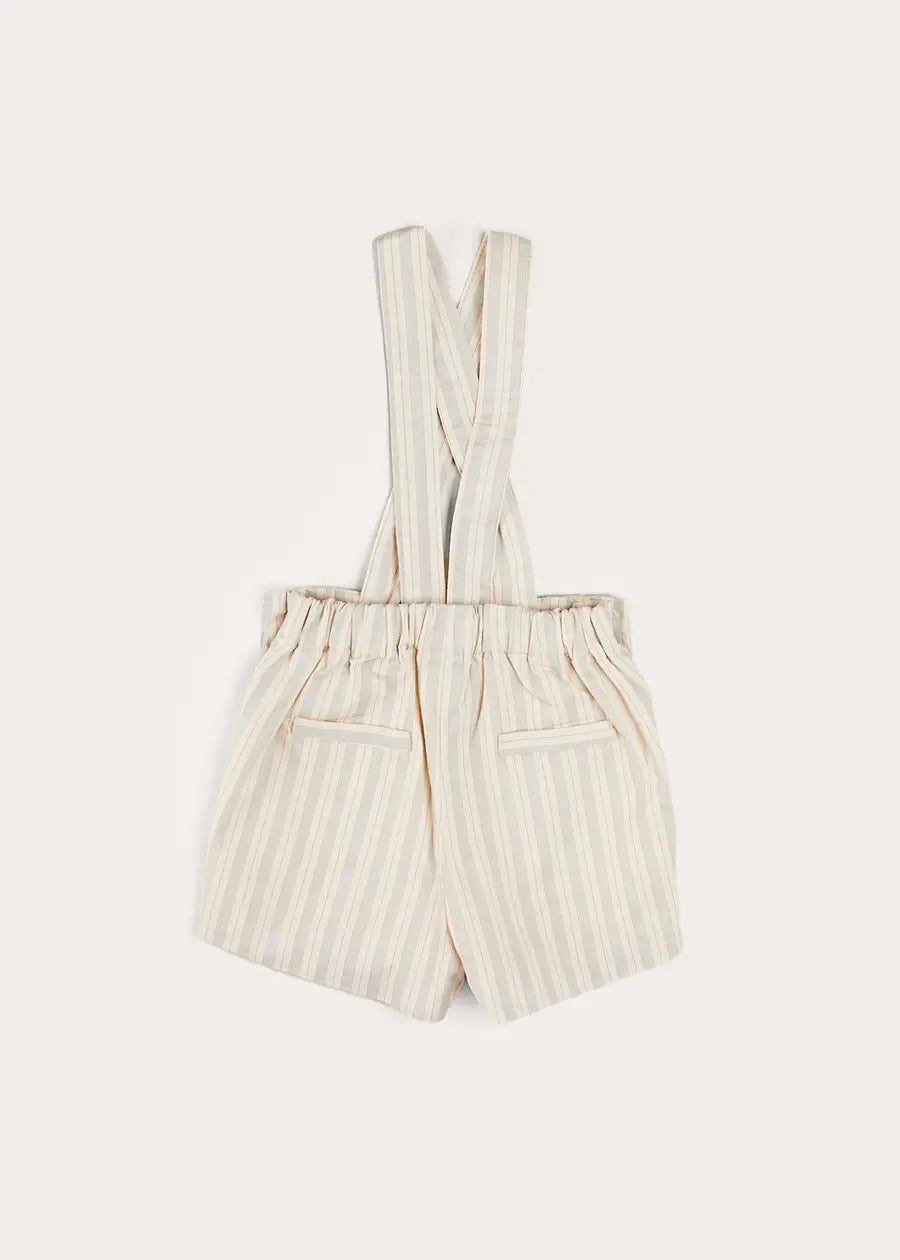 Brompton Striped Shorts with Braces for Boys & Girls (12 Months to 4 Years) - Beige Cotton Summer Playwear for Outdoor Activities & Casual Wear