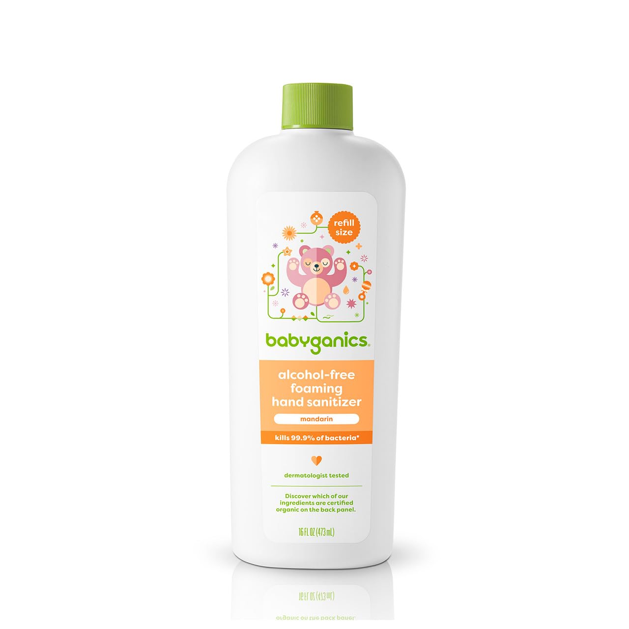 BabyGanics Mandarin Scented Hand Sanitizer Refill - 16oz | Alcohol-Based, Moisturizing Formula for Kids & Adults | Perfect for Home, School, Travel & On-the-Go Hygiene