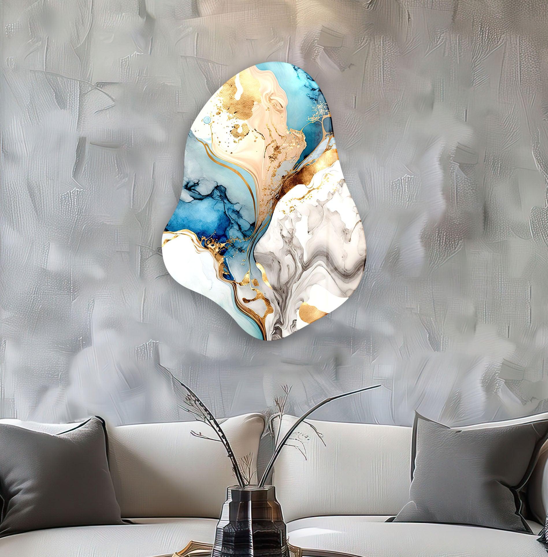 Blue Alcohol Ink Abstract Glass Wall Art - Handmade Modern Home Decor for Living Room, Bedroom, Office - Unique Gift Idea for Housewarming & Wedding