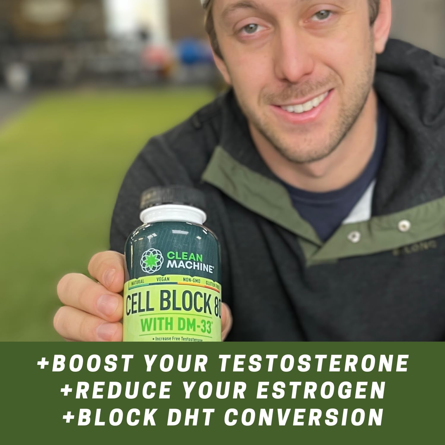 CLEAN MACHINE Cell Block 80 - Natural Vegan Testosterone Booster Supplement for Men | Estrogen, DHT & Cortisol Blocker | Supports Prostate Health with KSM-66 Ashwagandha | 60 Vegetarian Capsules | Ideal for Gym Performance, Muscle Growth & Hormone Balance