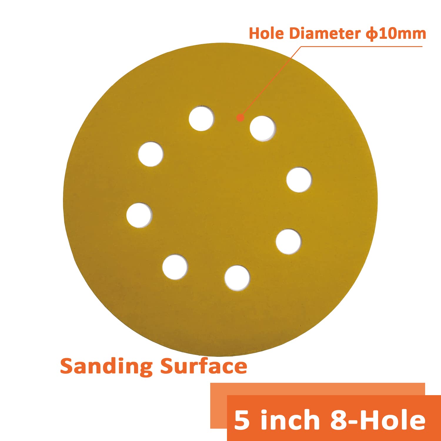 5 Inch 8 Hole Hook & Loop Sanding Discs - 60 Pack Mixed Grit (80/100/120/150/220/320) - Wet/Dry Gold Sandpaper for Orbital Sanders - Perfect for Woodworking, Metal Polishing & DIY Home Projects