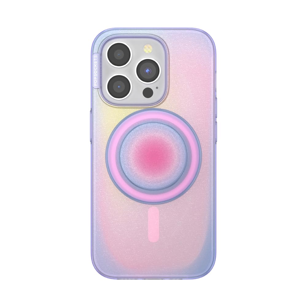 PopSockets iPhone 15 Pro Case with Round Phone Grip - MagSafe Compatible Protective Cover for iPhone 15 Pro, Supports Wireless Charging - Aura Design | Perfect for Daily Use, Travel & Hands-Free Convenience