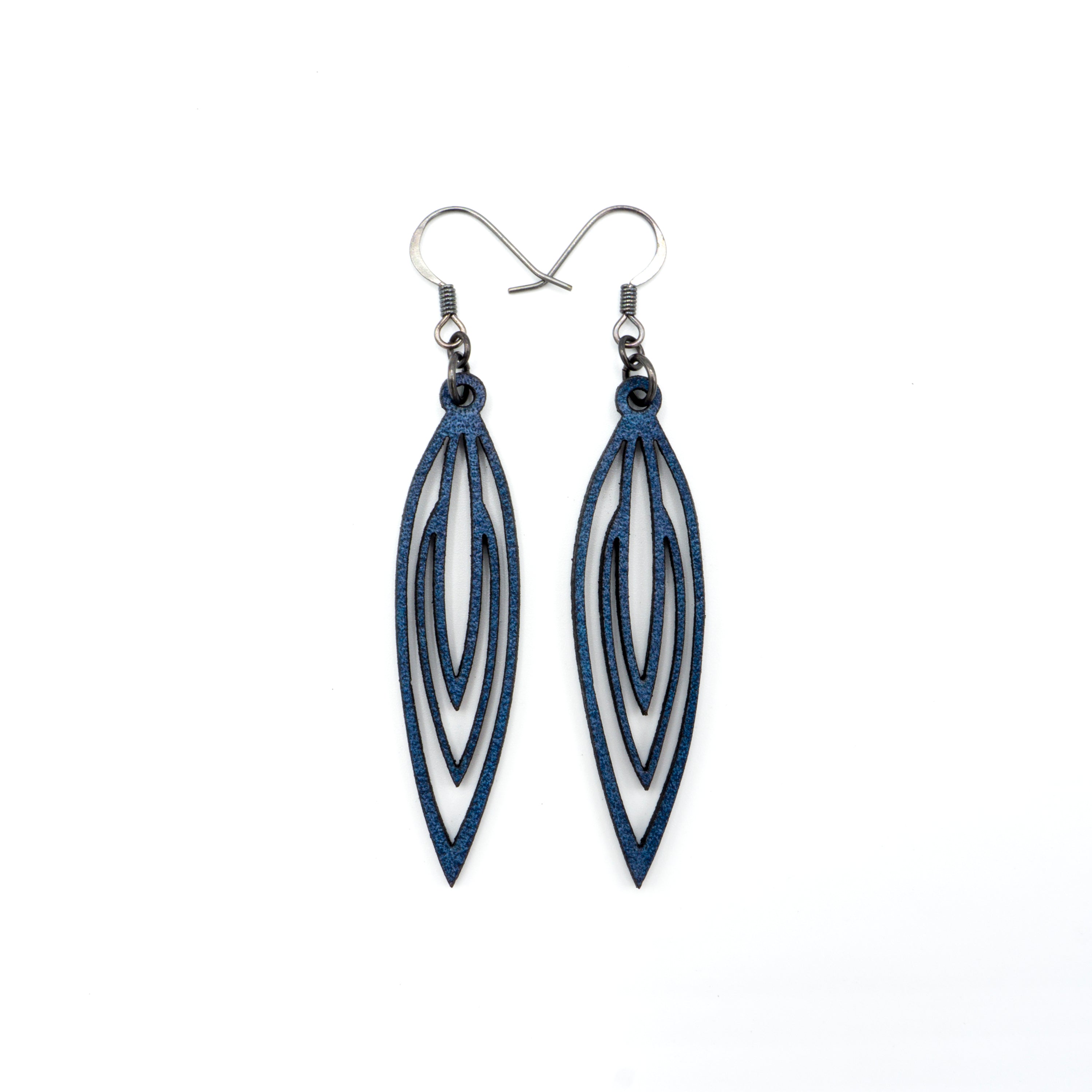 Totem 01 [S] Navy Blue Genuine Leather Earrings for Women - Boho Chic Handmade Dangle Earrings for Casual Wear, Parties & Special Occasions