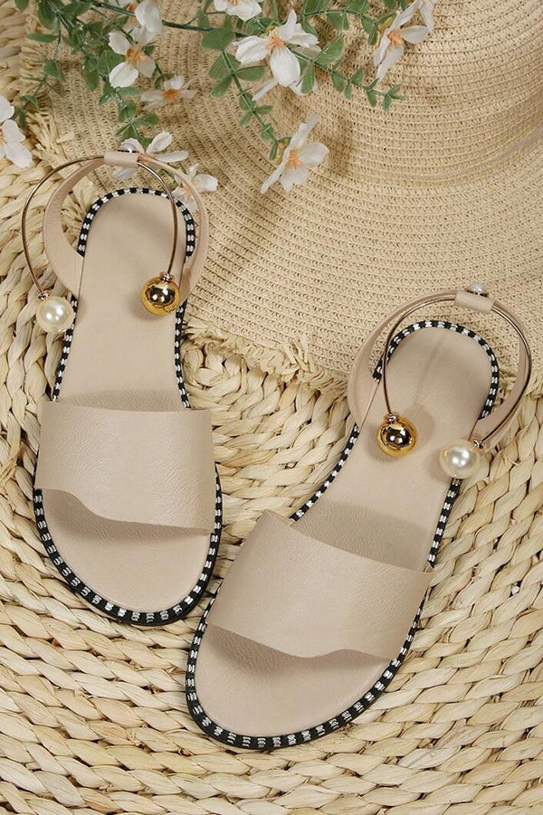 Women's Summer Flat Bottom Pearl Buckle Roman Sandals - Comfortable Casual Beach Walking Shoes for Vacation & Outdoor Activities