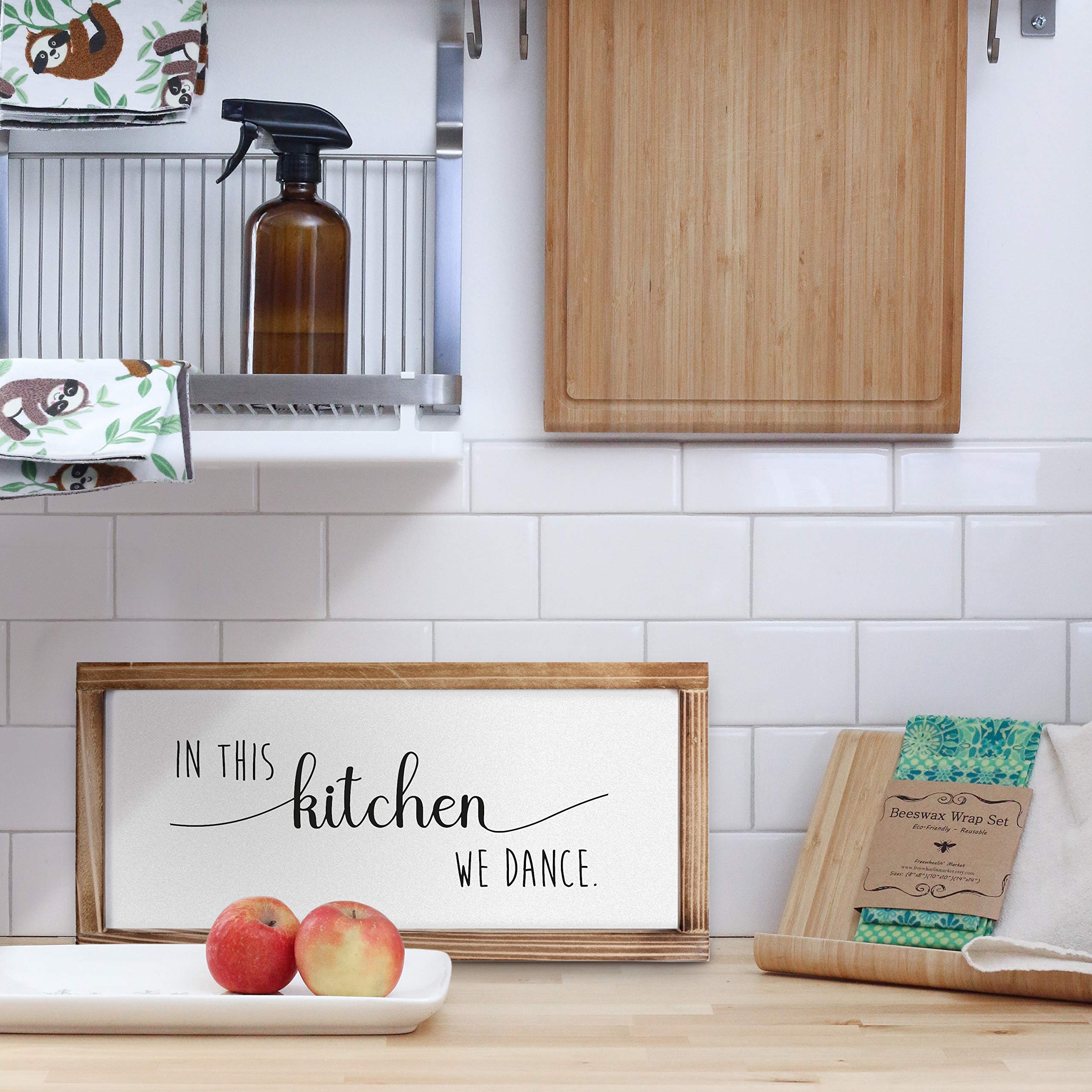 In This Kitchen We Dance Sign 8x17 Inch - Farmhouse Kitchen Wall Decor, We Dance in This Kitchen Sign, Kitchen Dance Decor for Home, Office, Cafe, Restaurant