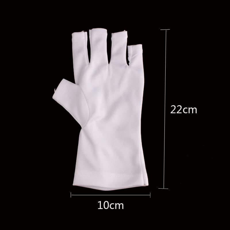 UV Protection Fingerless Gloves for Gel Manicures - 1 Pair White Nail UV Shield Sleeves (8.7