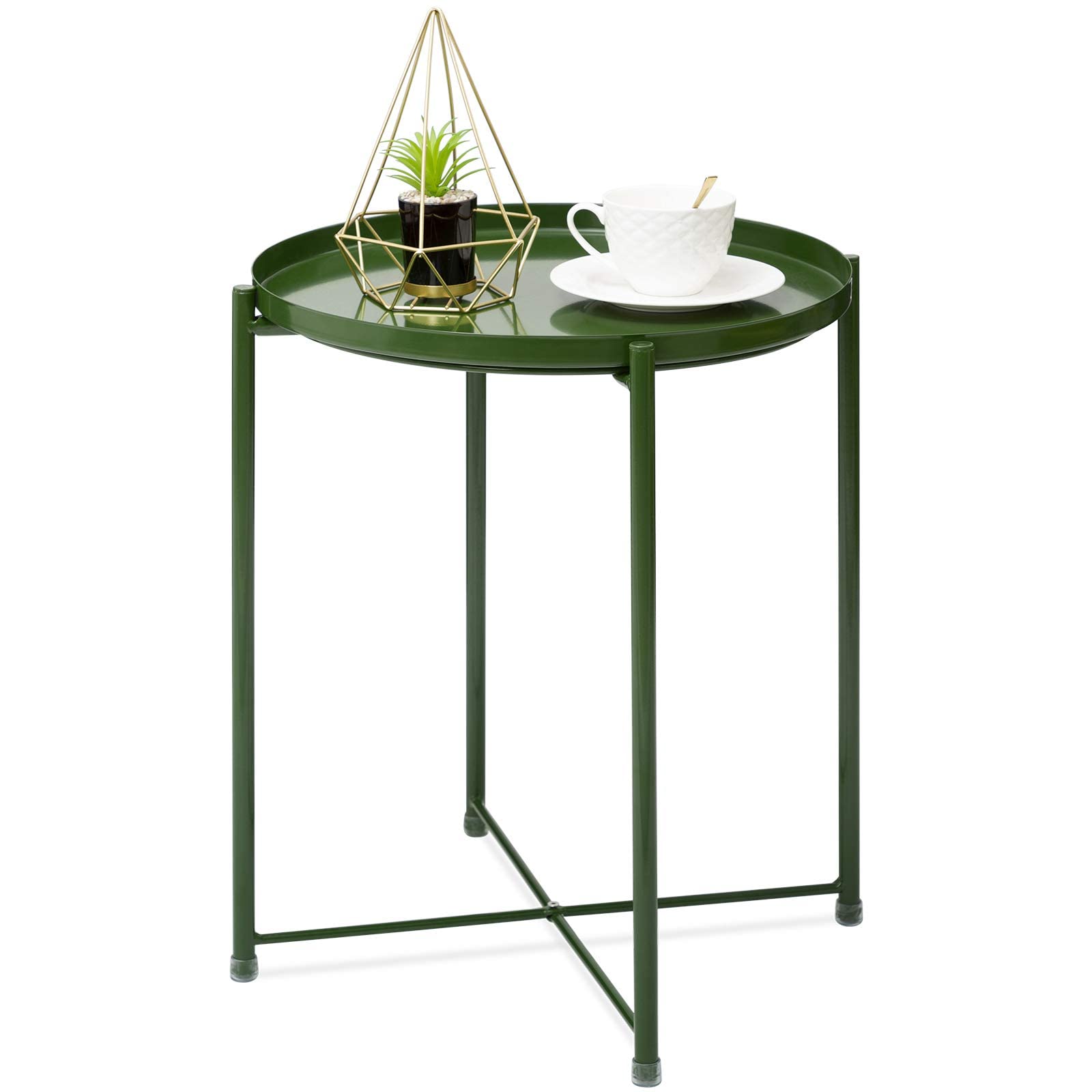 XXBJFMY Folding Metal End Table with Removable Tray - Waterproof Small Coffee Table & Sofa Side Table for Living Room, Bedroom, Balcony, Office - Green (43x43x52cm) - Perfect for Small Spaces, Outdoor Use & Home Decor