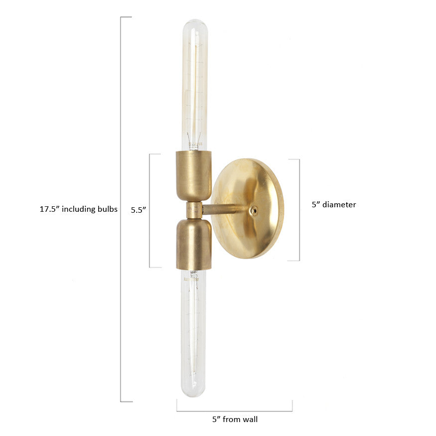 Brass Two Way Wall Sconce Light Fixture - Vintage Style Adjustable Arm Wall Lamp for Bedroom, Living Room & Hallway Lighting