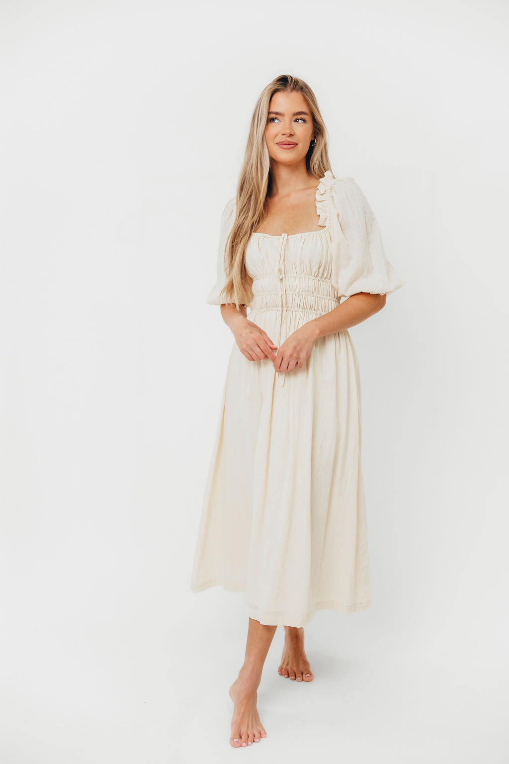Elegant Cream Midi Dress for Women | Flattering Darling Style | Perfect for Weddings, Parties & Date Nights