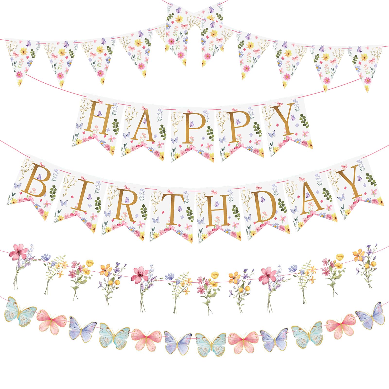 Floral Birthday Decorations - Elegant Flower Bouquet Garland & Party Banners for Girls & Women | Perfect for Birthday Parties, Baby Showers & Bridal Showers