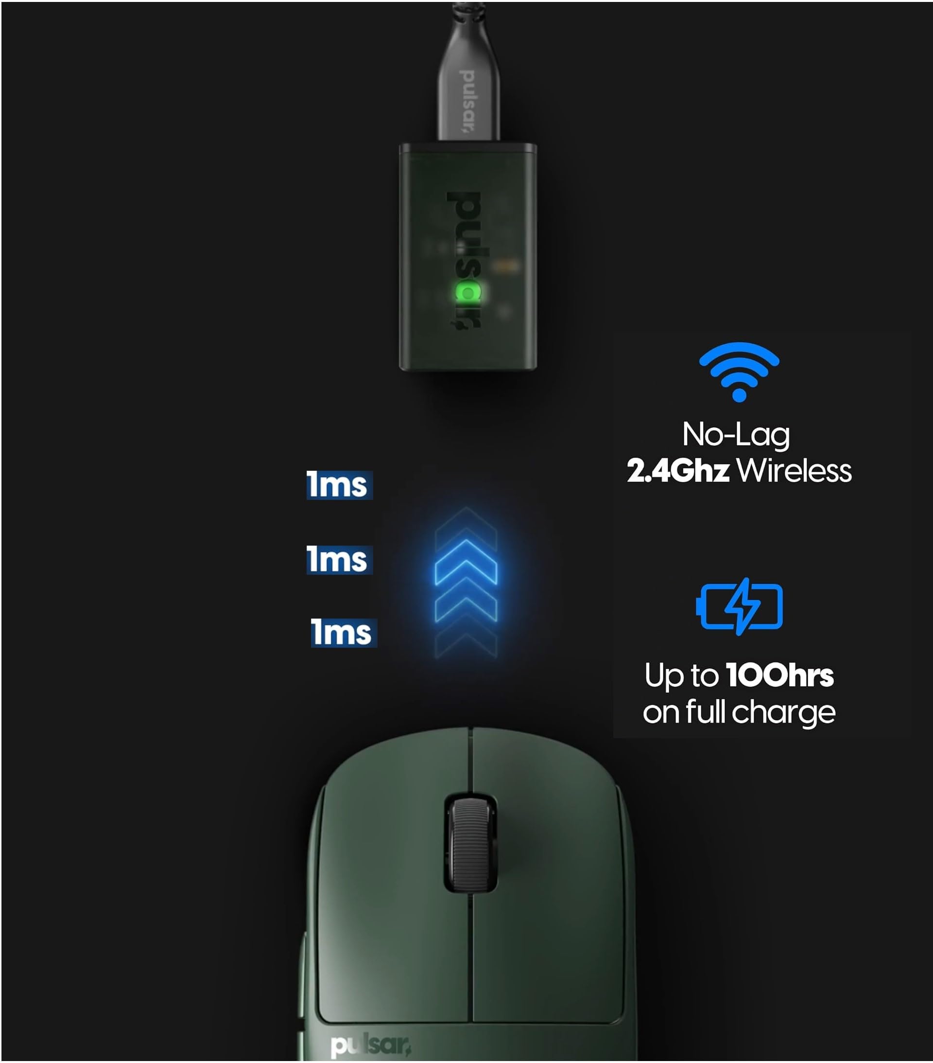 Pulsar X2H Wireless Gaming Mouse - Ultra Lightweight 54g, Symmetrical Design, PAW3395 26K DPI Sensor, 4K Dongle & 2.4GHz Connectivity, 100H Battery Life - Green | Perfect for FPS, MOBA & Esports Gaming