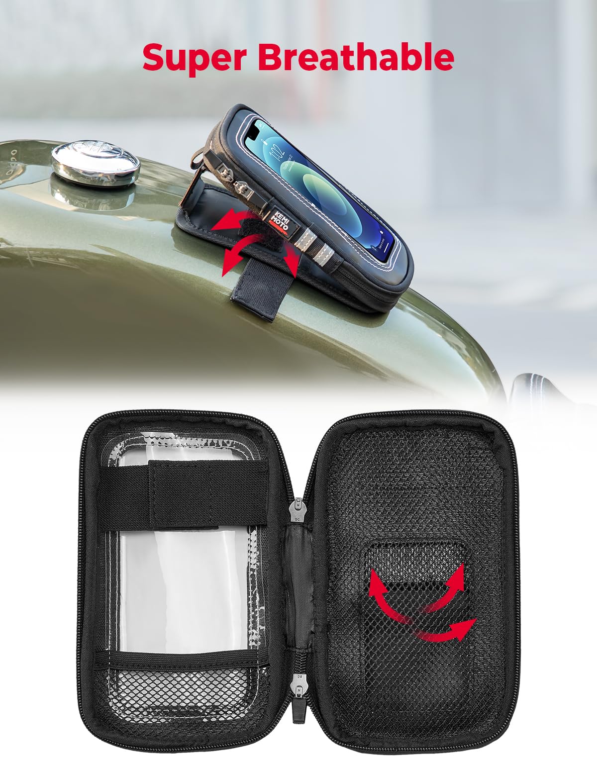 KEMIMOTO Universal Motorcycle Phone Holder - Waterproof Magnetic Tank Bag Case for Phones up to 6.5