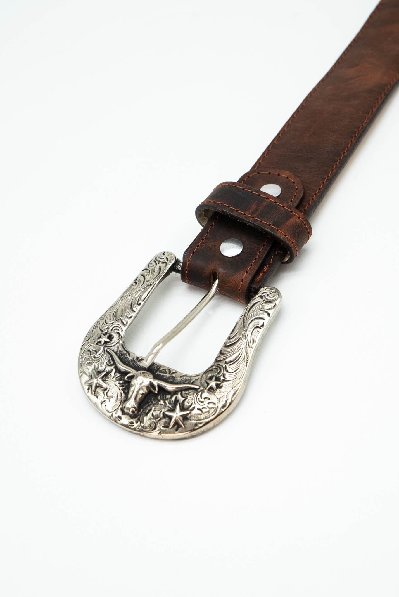 Premium Genuine Leather Western Cowboy Belt with Longhorn Buckle - Stylish & Durable for Rodeo, Ranch Work & Country Fashion