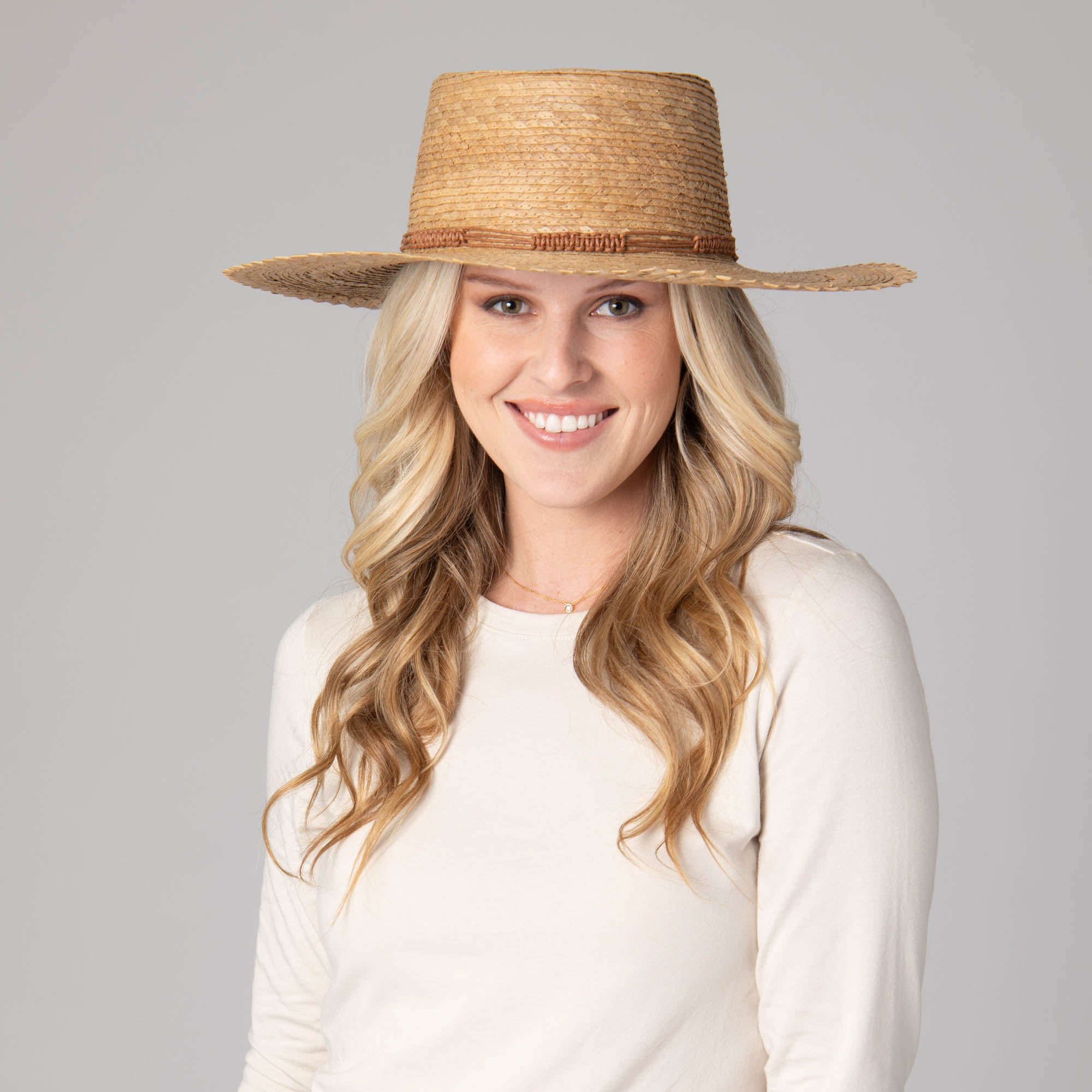 Athena Women's Buri Straw Boater Hat - Wide Brim Sun Hat for Summer Beach, Garden & Outdoor Activities
