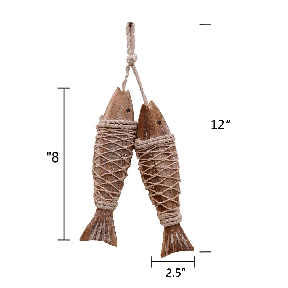 Morning View Wooden Fish Wall Decor Set of 2 - Coastal Nautical Hanging Art for Home, Beach House, Bathroom & Bedroom - Ocean Themed Sculpture for Lakeside, Seaside or Coastal Interior Design