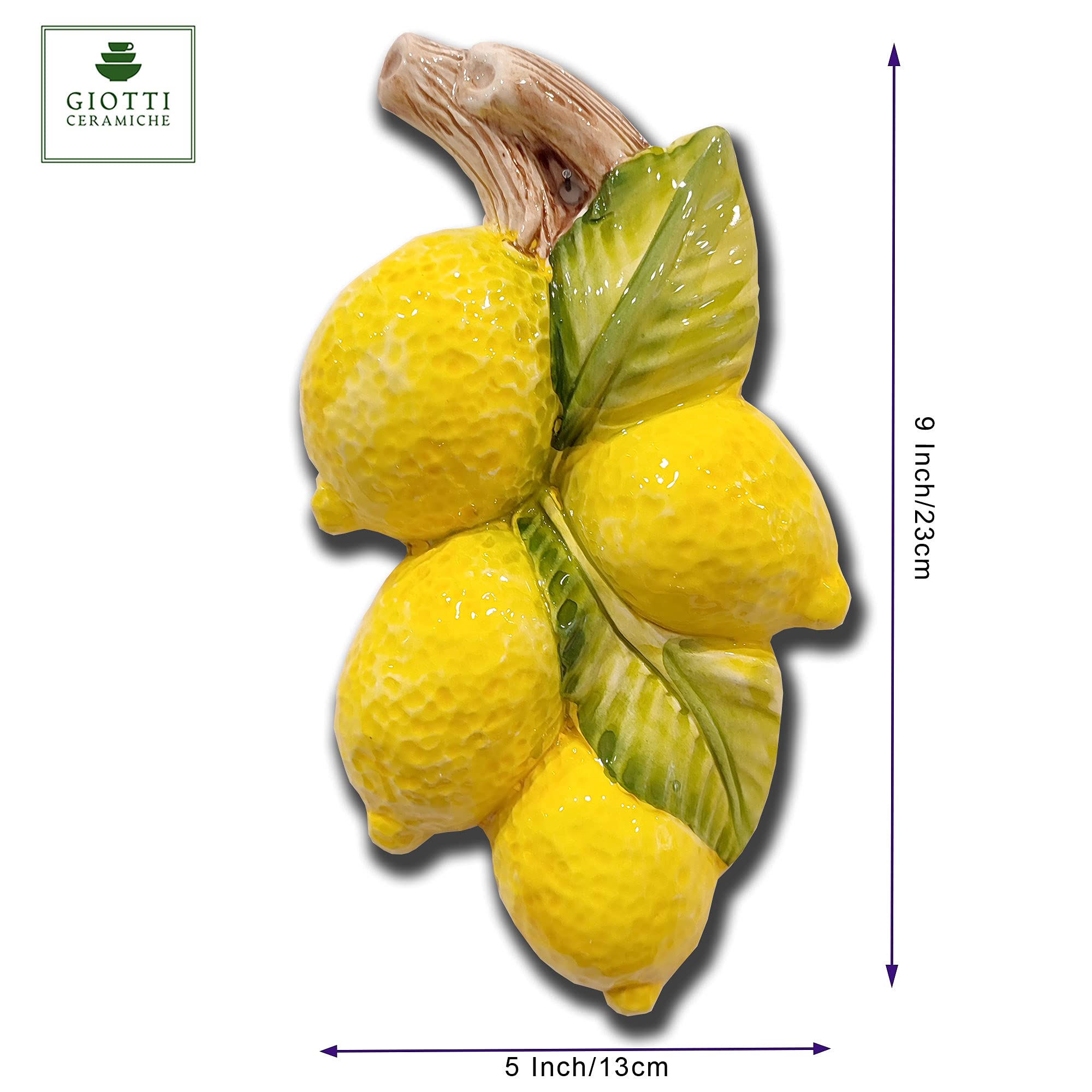 Italian Hand-Painted Ceramic Lemons - Lifelike Artificial Fruit Kitchen Wall Decor - Italian Pottery for Stylish Kitchen, Dining Room, or Farmhouse Decor