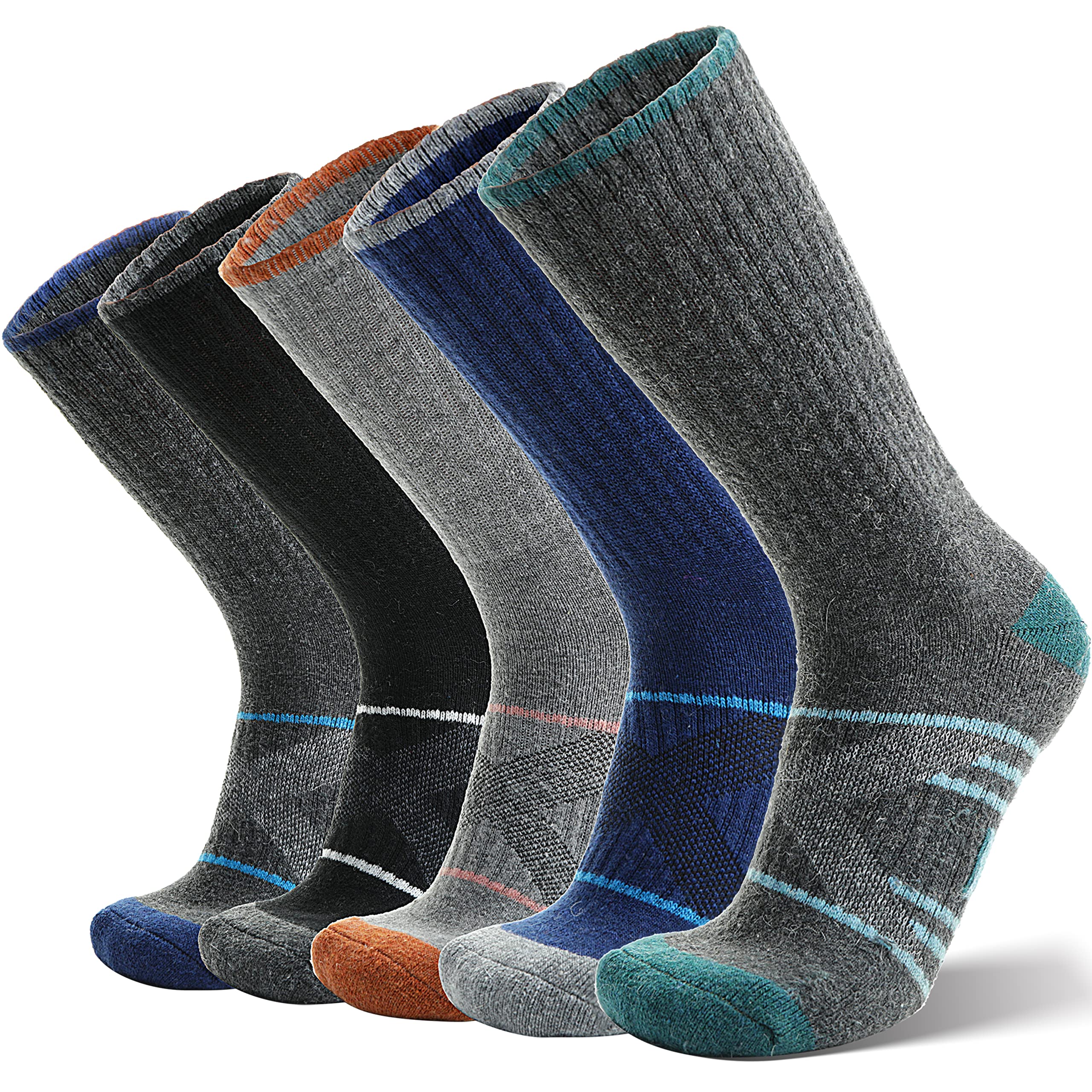 ANTSANG 5 Pairs Merino Wool Hiking Socks for Men & Women - Thermal Winter Warm Moisture Wicking Cushioned Boot Socks for Outdoor Activities, Camping & Snow Sports
